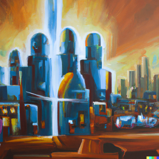 Oil Painting of a Futuristic City