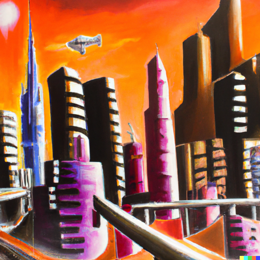 Oil Painting of a Futuristic City